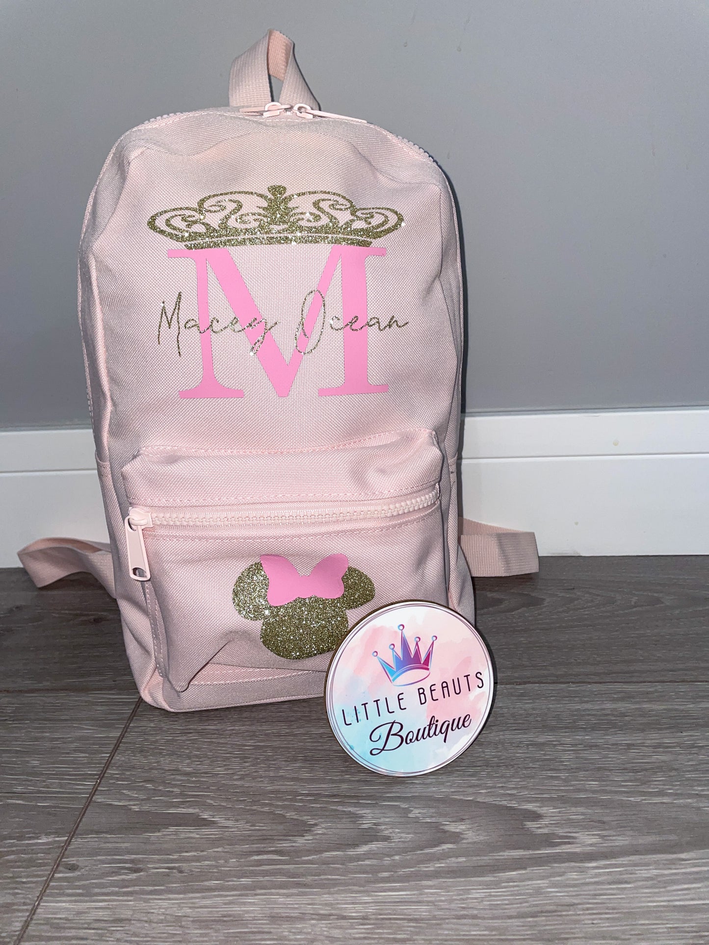 Personalised Initial Name Crown & Pocket Image Mini Backpack - Back To School / Nursey